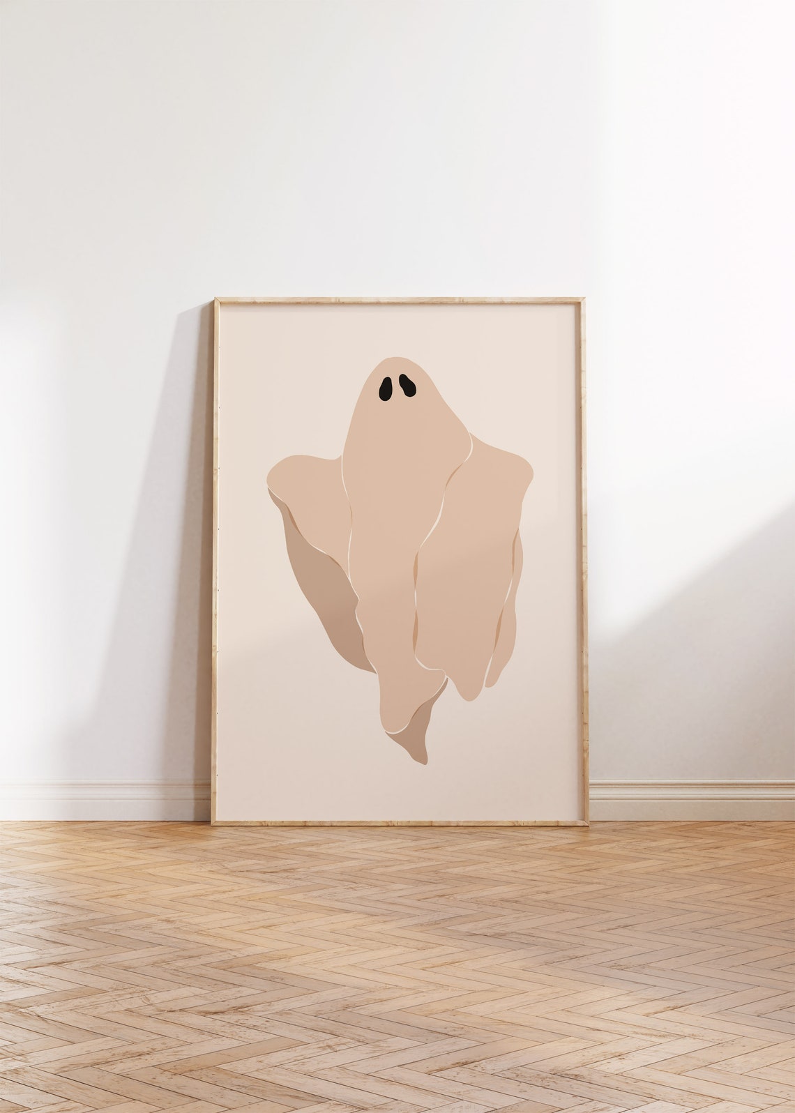 Cute Minimalist Ghost Beige Neutral Modern Halloween Wall Art - Image 3