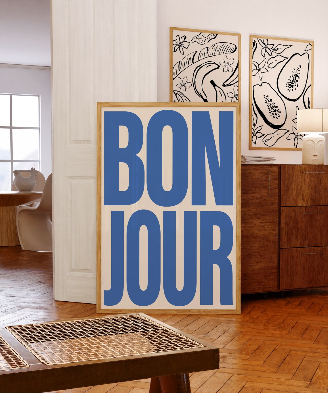 Bonjour Typography Poster, Retro French Wall Print