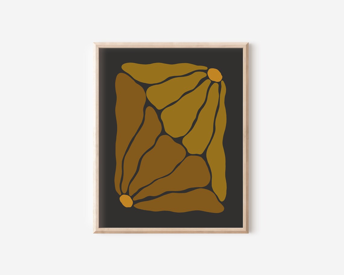 Khaki Green Organic Leaf Shapes Moody Black Retro Botanical Poster - Image 2