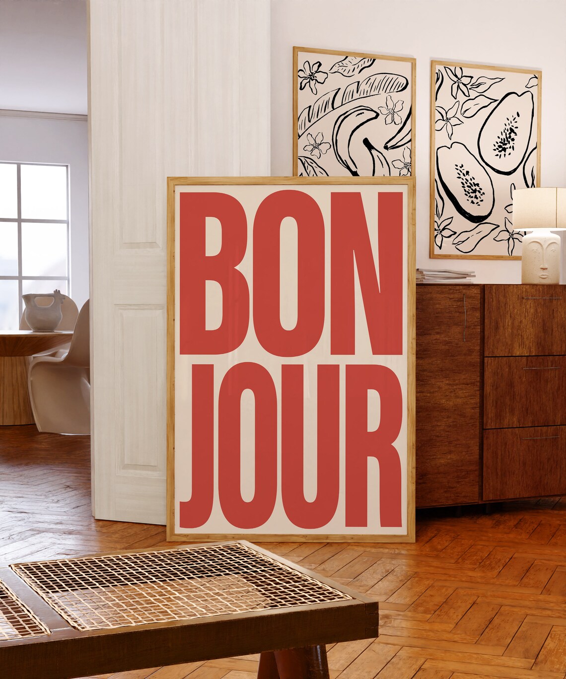 Bonjour Typography Poster, Retro French Wall Art Print - Image 2