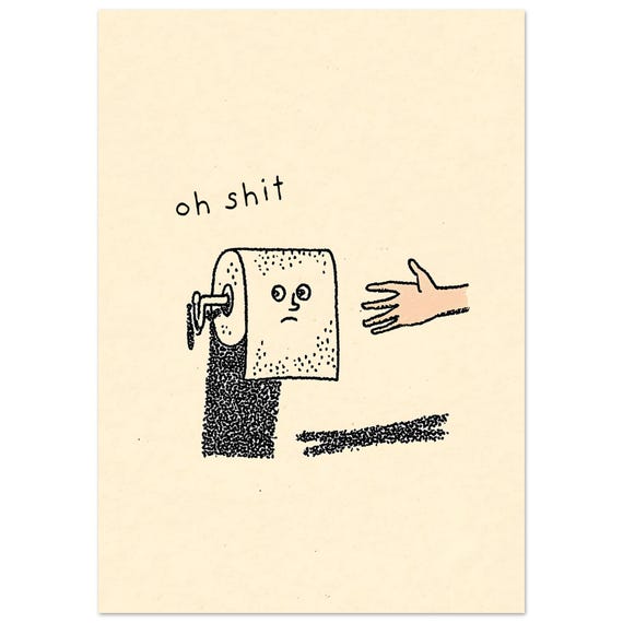 Funny Bathroom Wall Art Print Oh Sht Minimalist Line Drawing Quirky Toilet Roll Fun Decor Humour Unframed