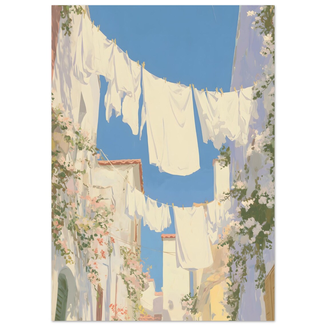 Mediterranean Laundry Street Art Print, Coastal Decor