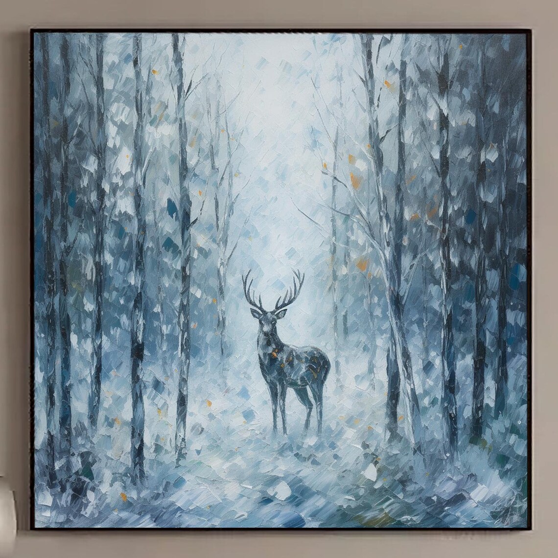Majestic Stag Blue Winter Snow Forest Oil Painting Vintage Wildlife Poster - Image 4