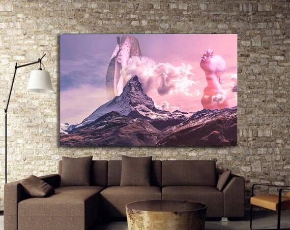 Matterhorn Alps Pink Sunset Clouds Surreal Woman Mountain Travel Poster