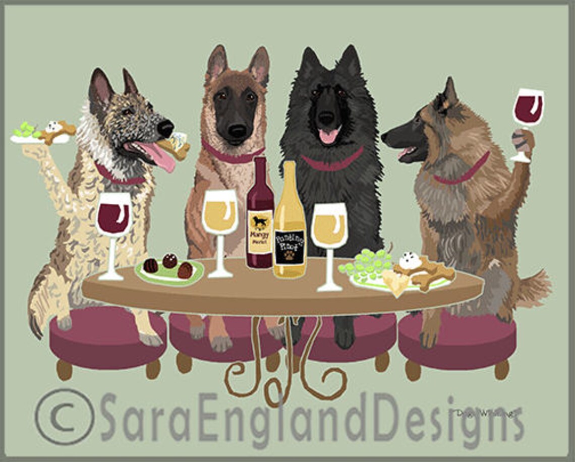 Dogs Wineing Belgians - Humorous Art Print