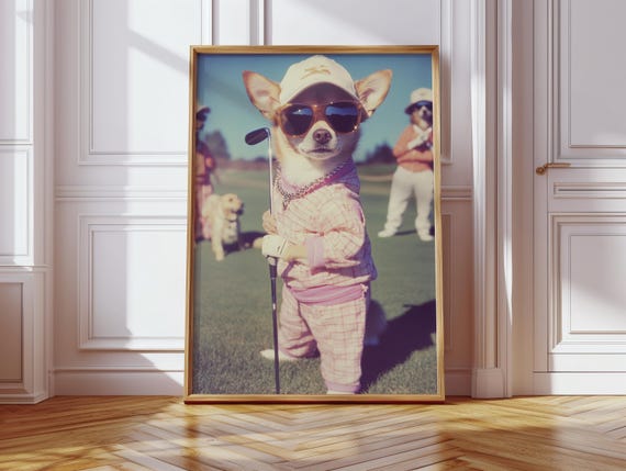 Chihuahua Playing Golf, Funny Animal Poster