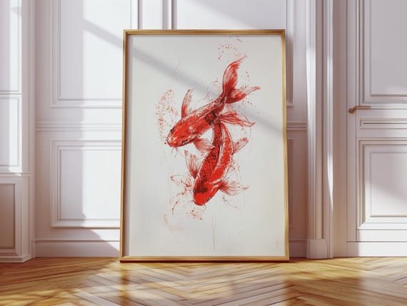 Red Koi Fish Japanese Zen Art Print
