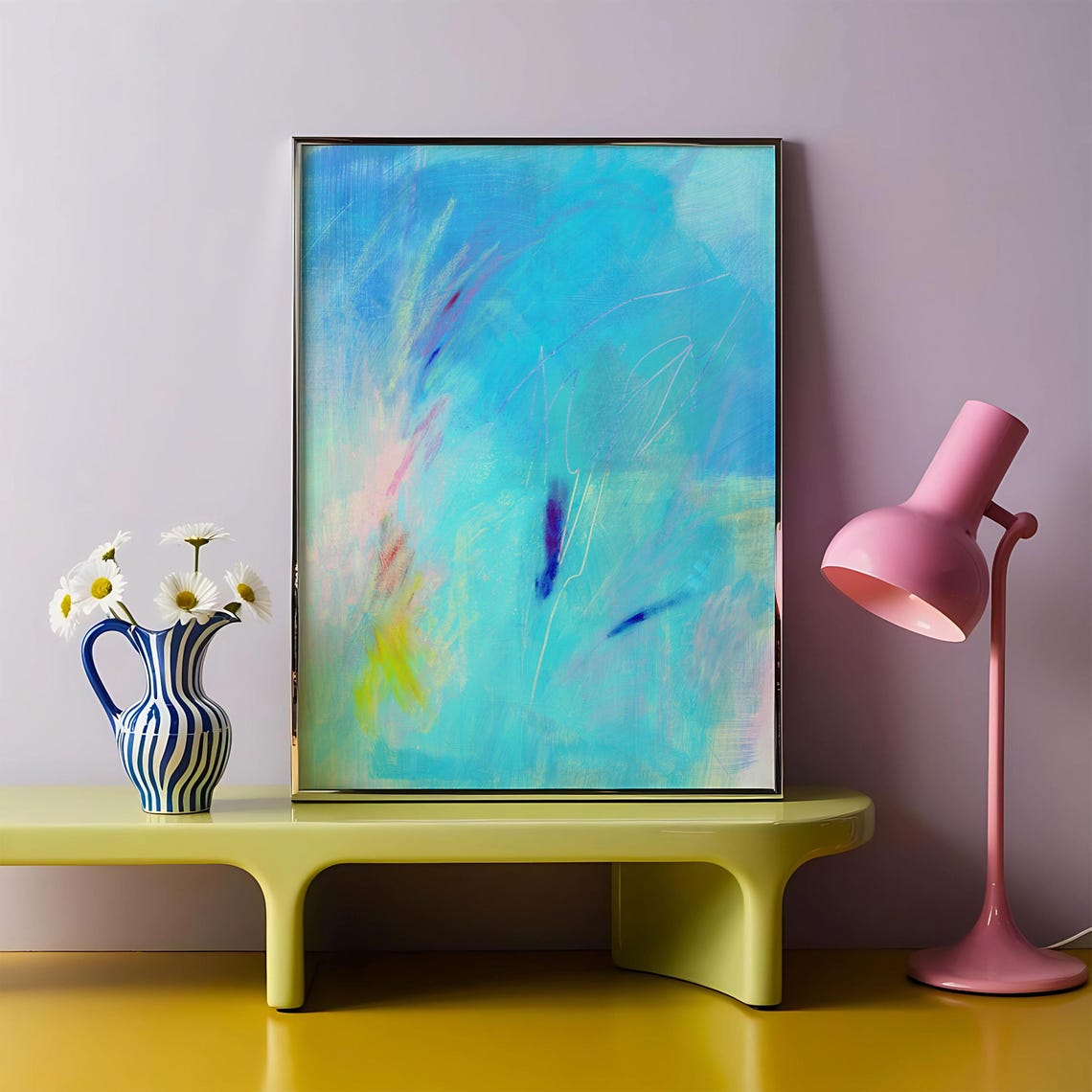 Turquoise Blue Modern Abstract Expressionist Brushstroke Art Poster