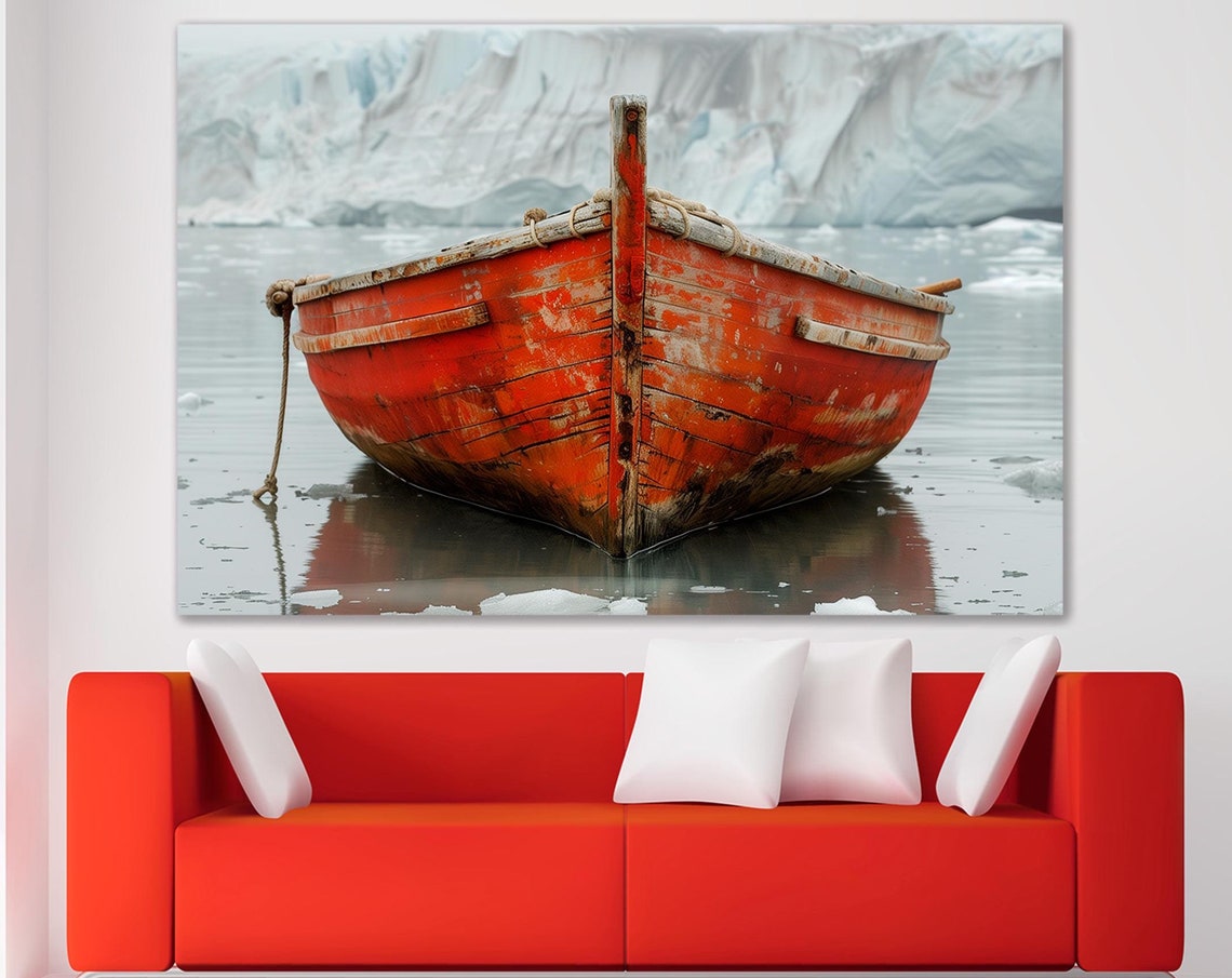 Old Red Wooden Boat Arctic Ice Weathered Nautical Wall Art Poster
