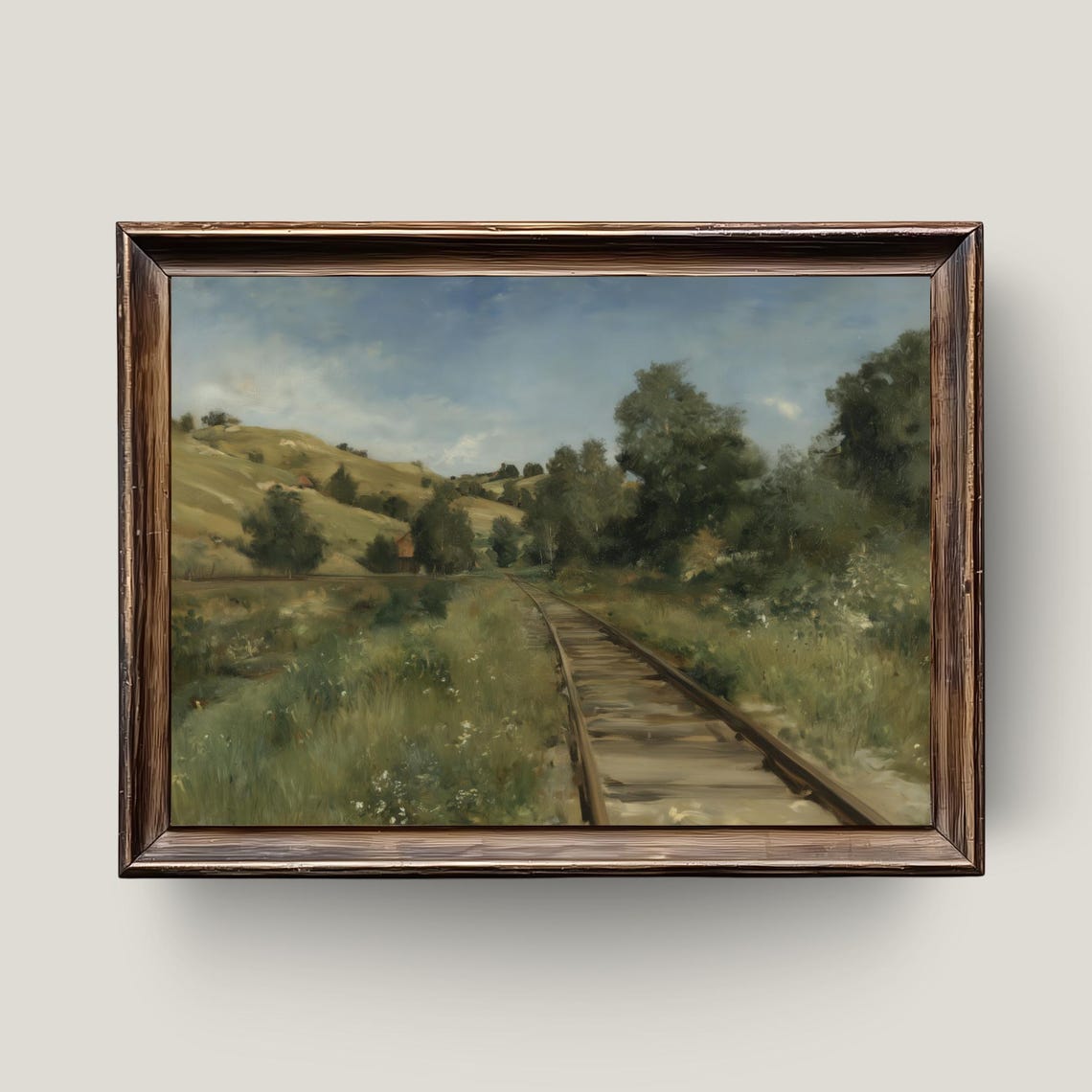 Rustic Railway Tracks Through Rolling Countryside Oil Painting Poster
