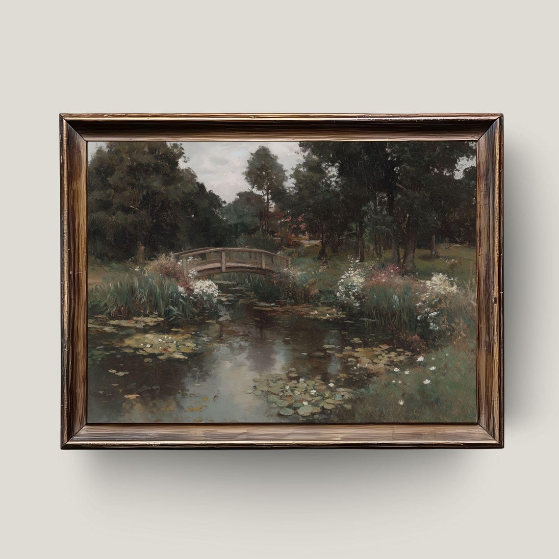 Romantic Vintage Garden Bridge Over a Lily Pond Countryside Poster