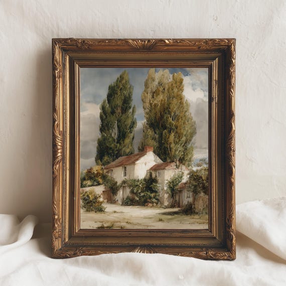 Sunlit Country Cottage Painting Rustic Farmhouse Wall Art