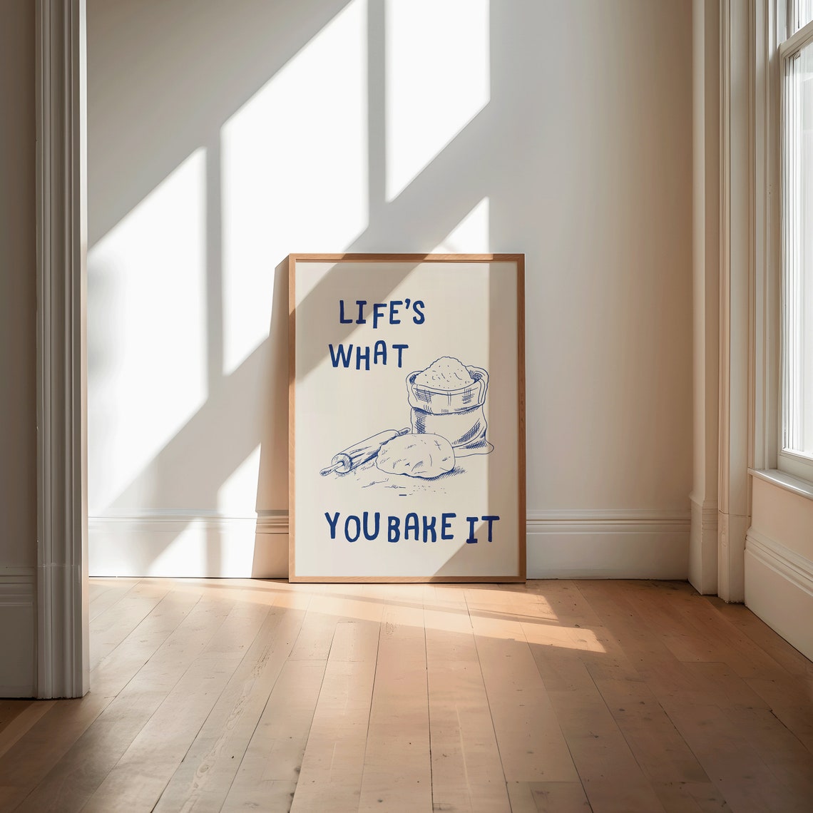 Lifes What You Bake It Blue Baking Illustration Kitchen Poster - Image 2