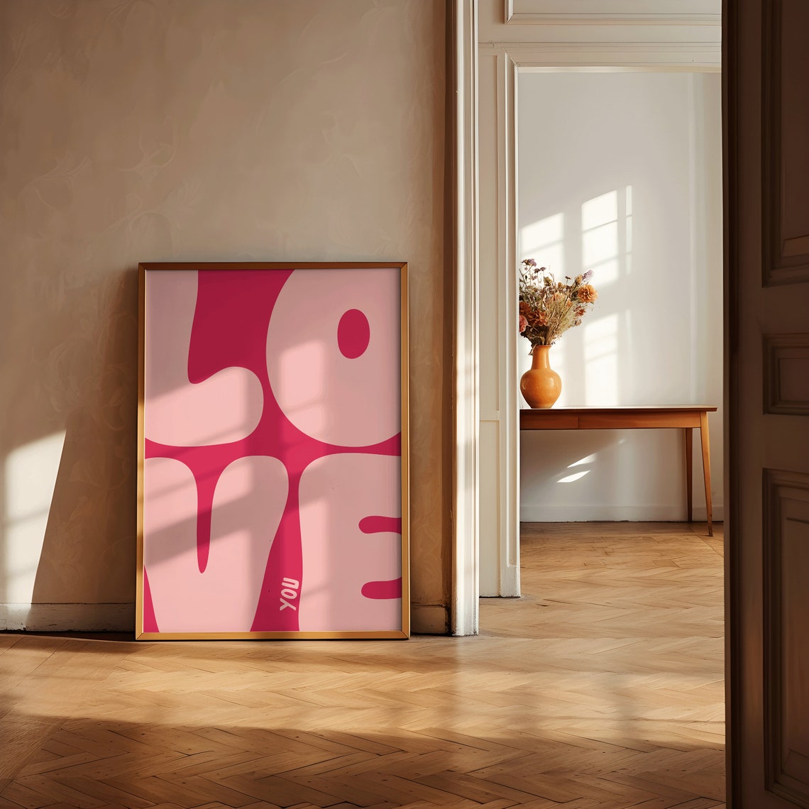 Love You Giant Pink Bubble Letter Romantic Typography Poster - Image 2