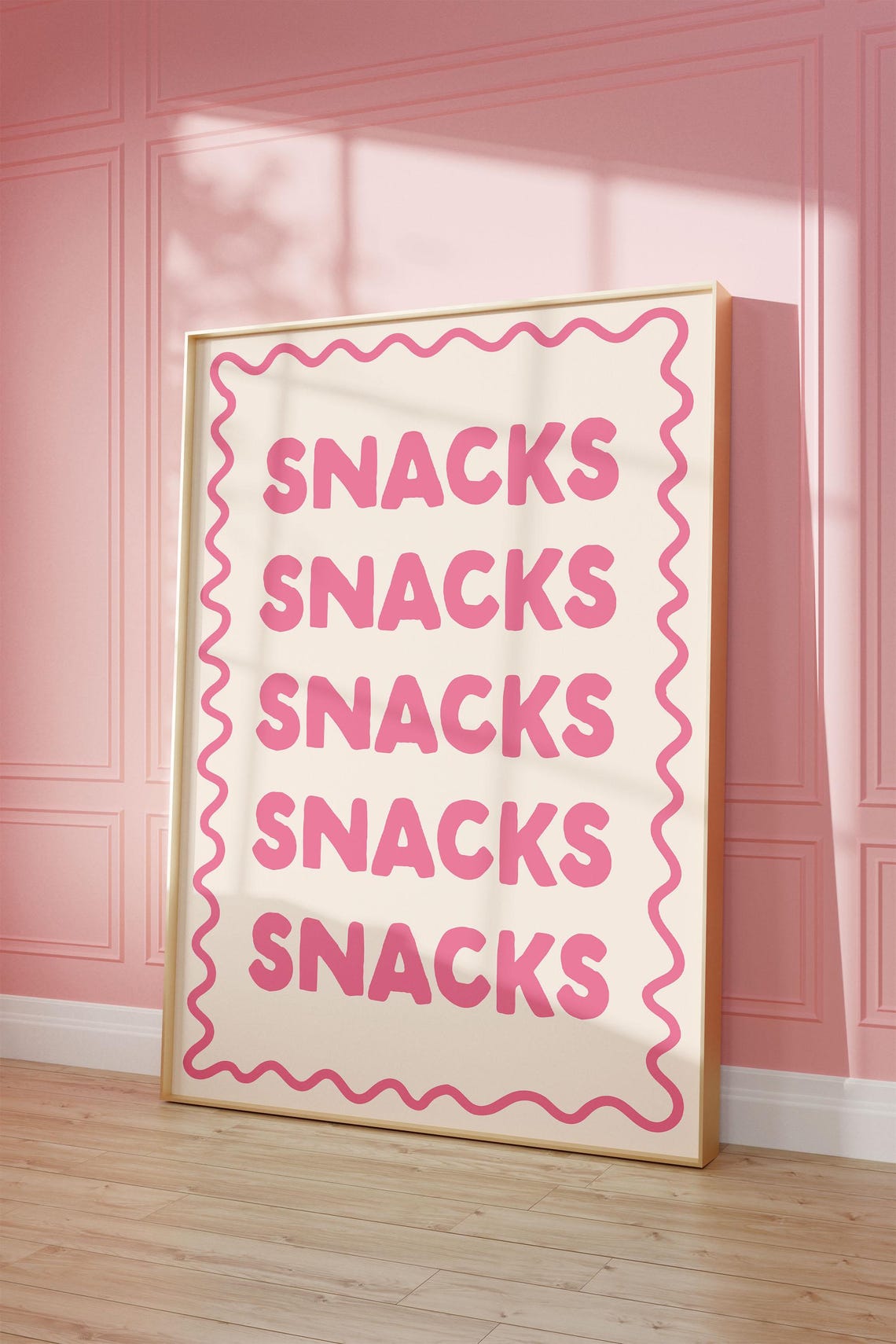 Snacks Repeated Hot Pink Typography Wavy Border Kitchen Poster
