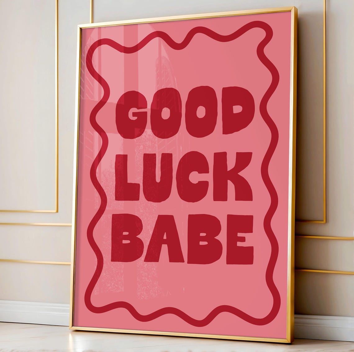 Good Luck Babe Bold Red Pink Retro Chunky Letter Typography Poster - Image 2