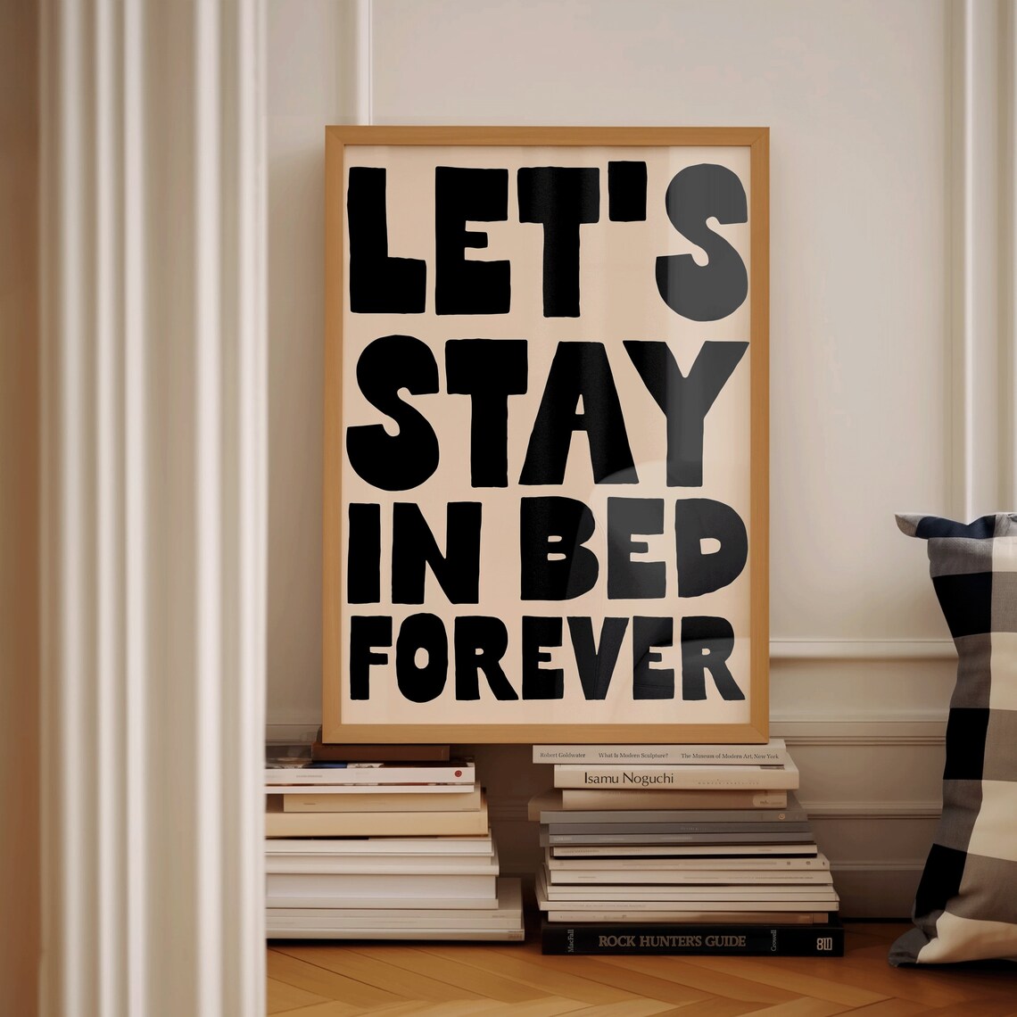 Lets Stay In Bed Forever Retro Black Poster Print - Image 2