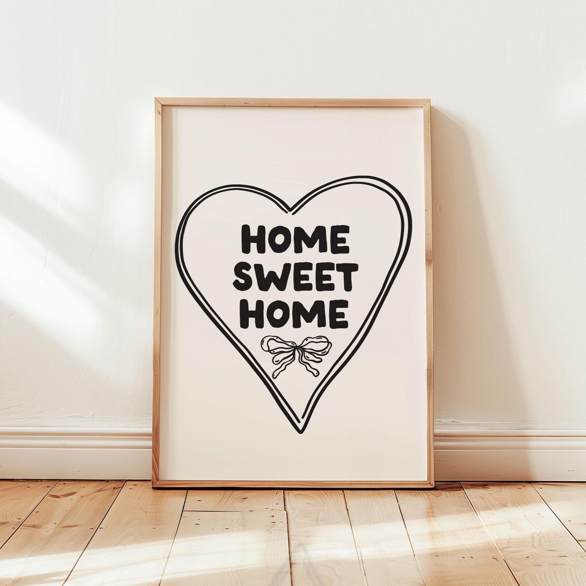 Home Sweet Home Heart and Bow Coquette Black and White Poster - Image 2