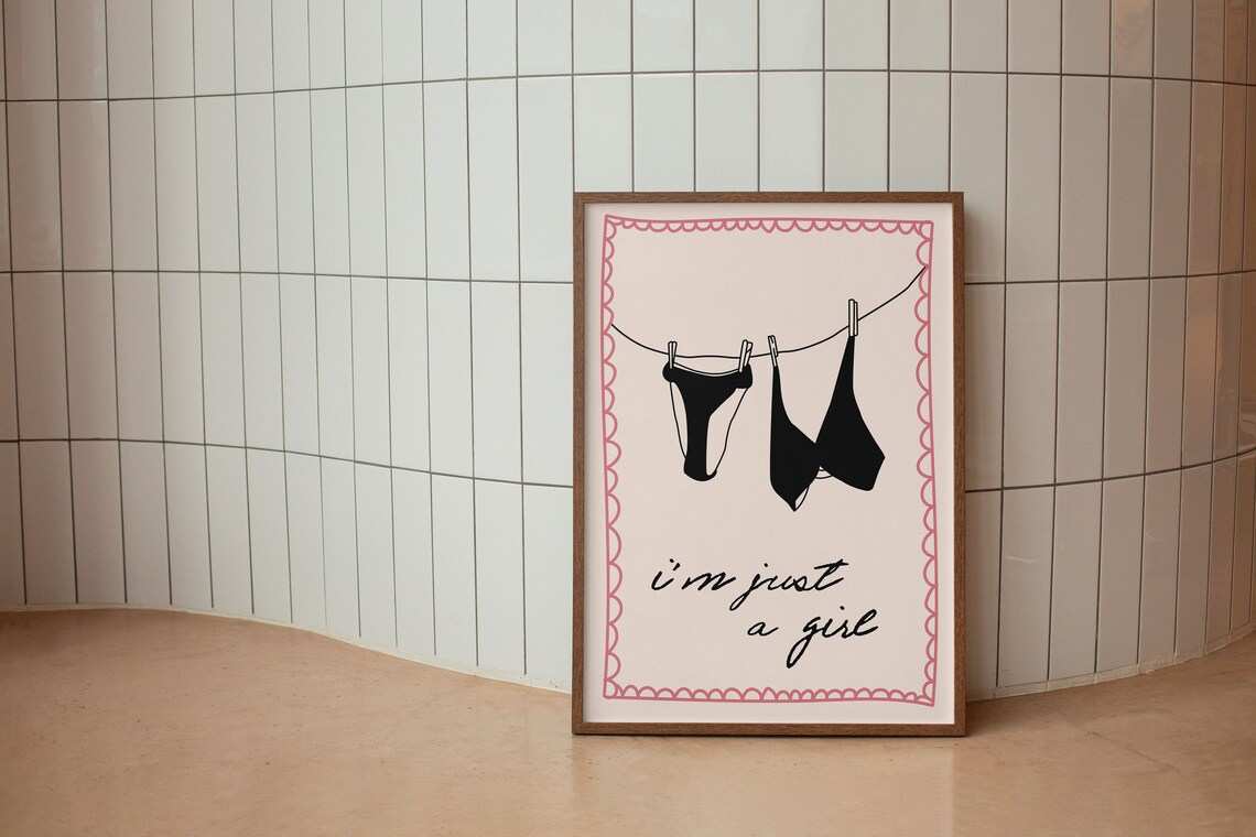 I'm Just A Girl Lingerie Line Art Pink Girly Quote Wall Poster - Image 2