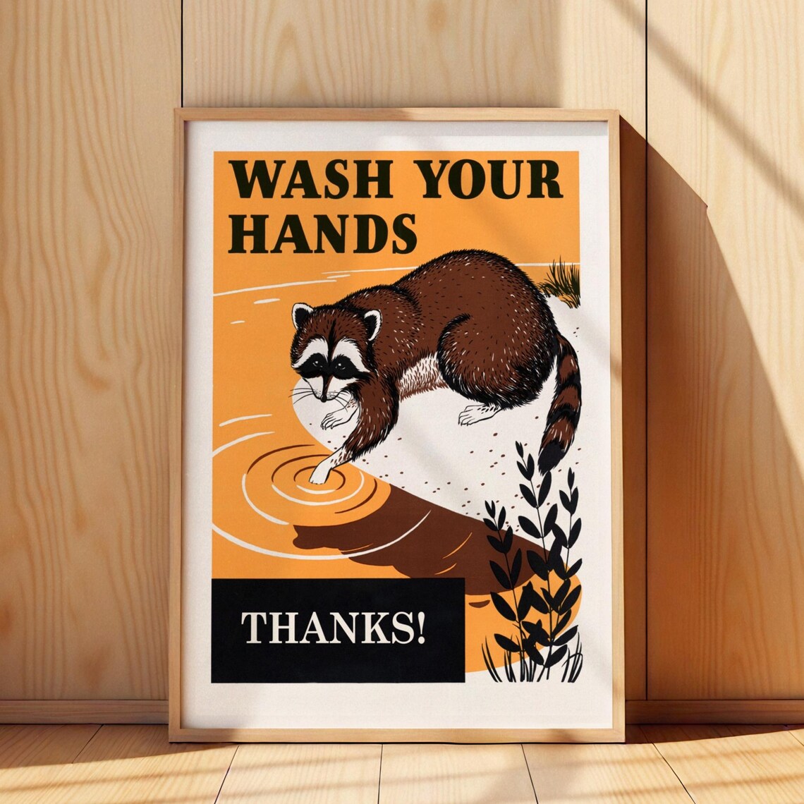Raccoon Wash Your Hands Thanks Funny Animal Retro Bathroom Poster - Image 2