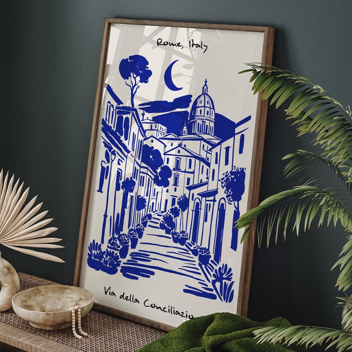 Rome Italy Via della Conciliazione Indigo Night Moonlit Street Poster