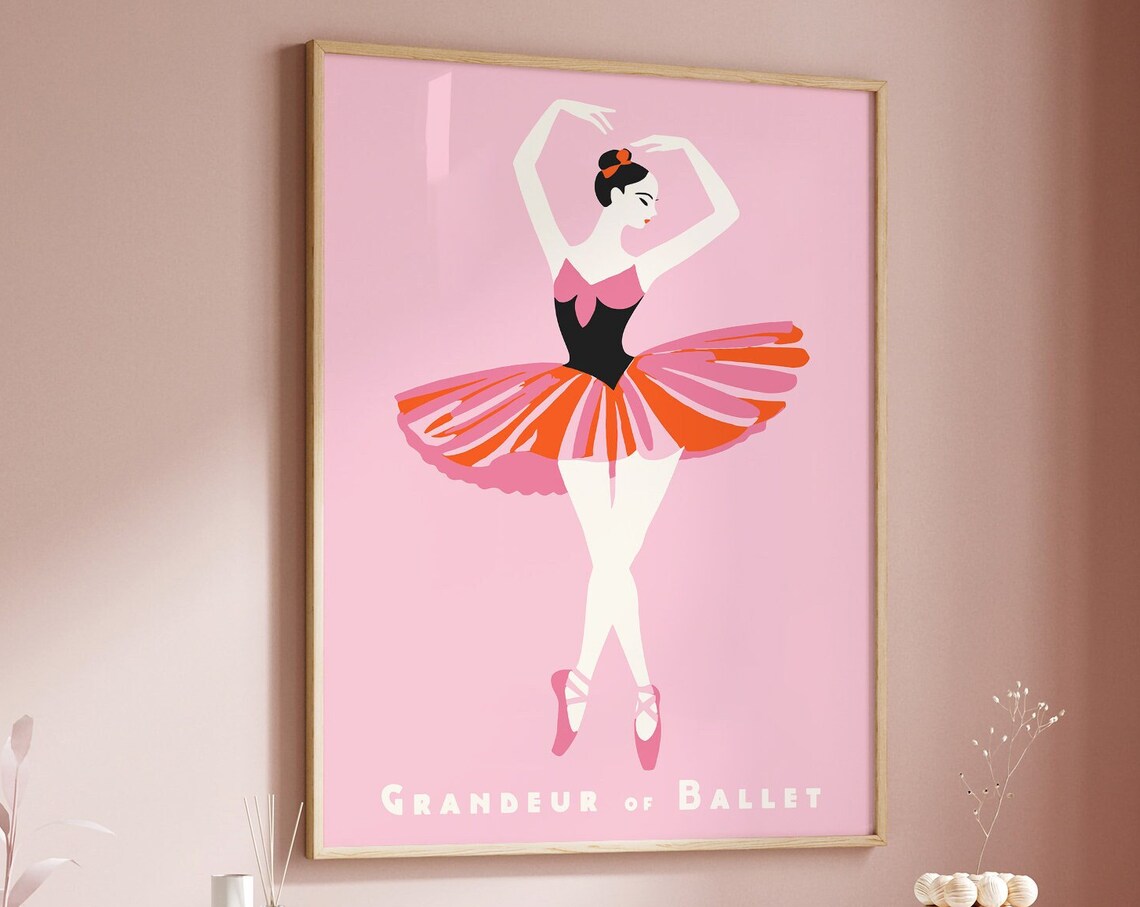 Pink Grandeur of Ballet Ballerina in Striped Tutu Nursery Poster - Image 5