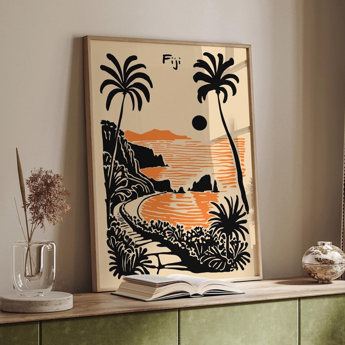 Fiji Tropical Sunset Beach Poster With Black Palm Silhouettes - Image 6
