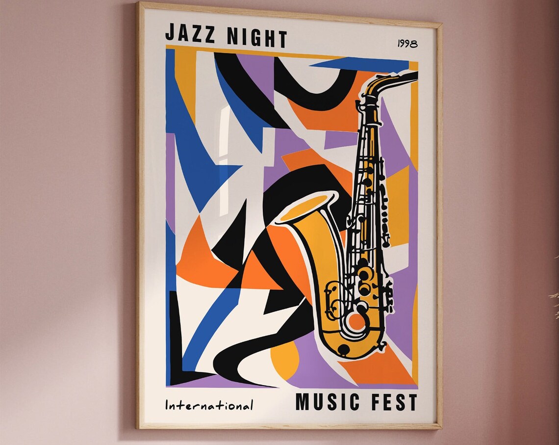 Jazz Night 1998 International Music Fest Saxophone Art Poster - Image 6