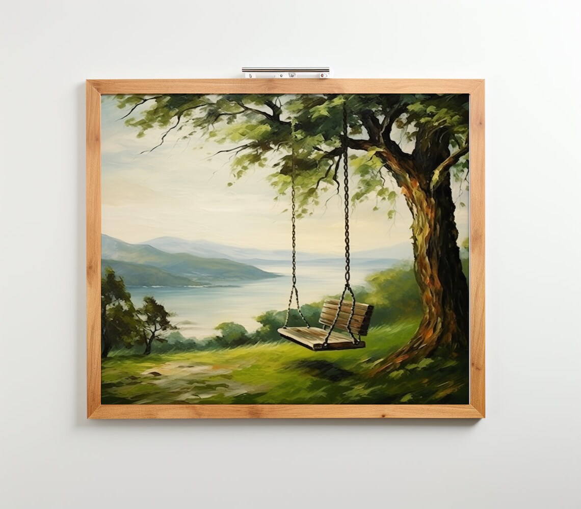 Serene Sunset Landscape Oil Painting Style Print
