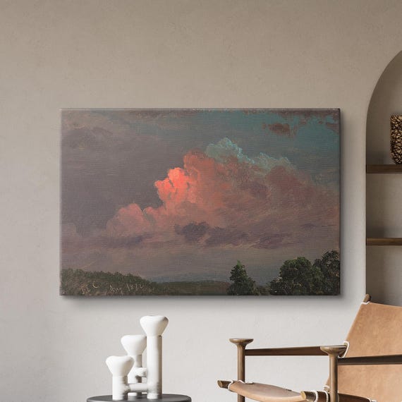 Antique Cloud Study Painting Canvas Red Sunset Sky Art Reproduction Giclee Wall Famous Victorian Cottage Style