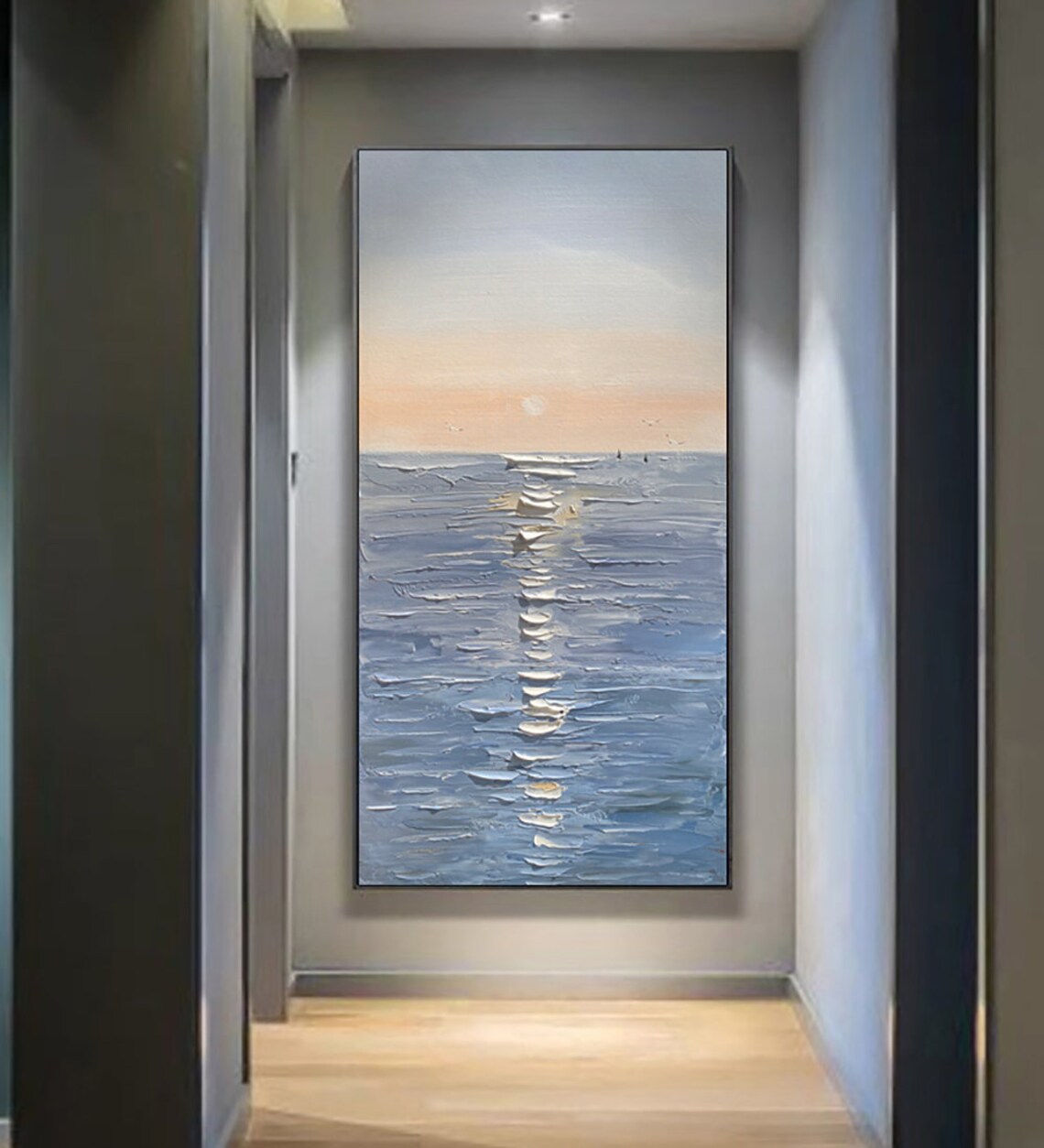 Sunset Ocean Reflection Golden Sunlight Sea Impasto Painting Poster - Image 2