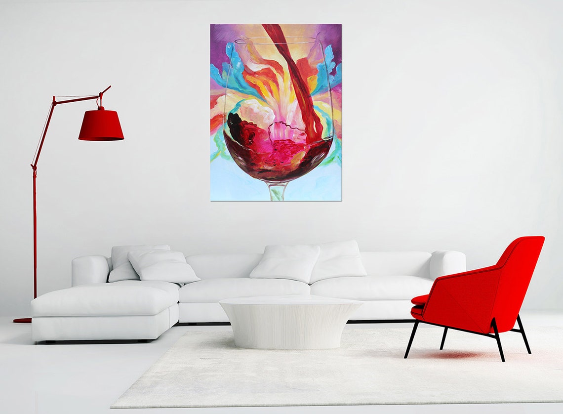Red Wine Pouring Glass Vibrant Abstract Splash Bar Art Poster - Image 4