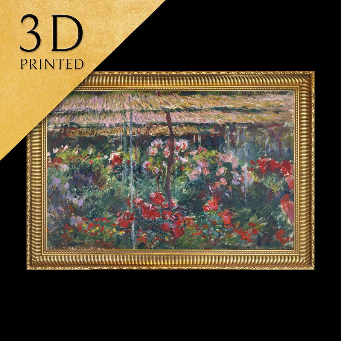 Monet Peony Garden Blooming Flowers Vibrant Impressionist Poster