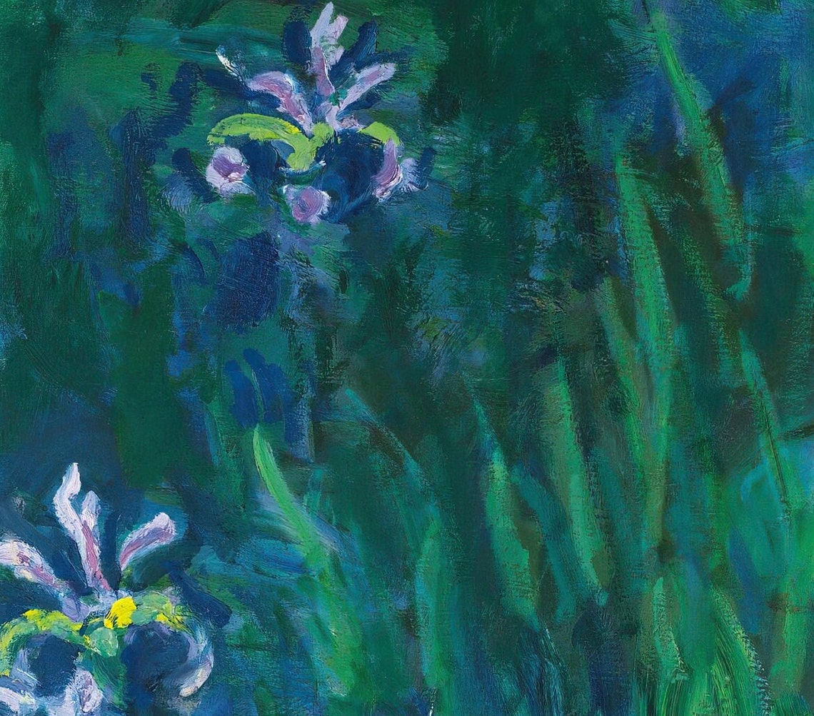 Claude Monet Irises Purple Flowers Foliage Textured Art Poster - Image 2
