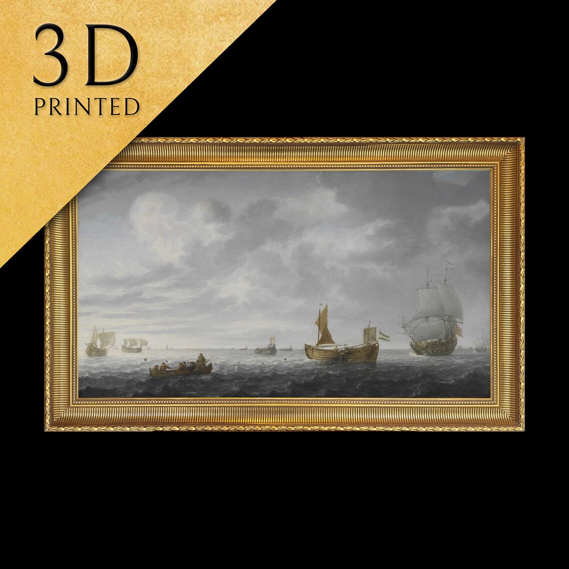 Dutch Sailing Ships on a Grey Open Sea Classic Marine Painting Poster