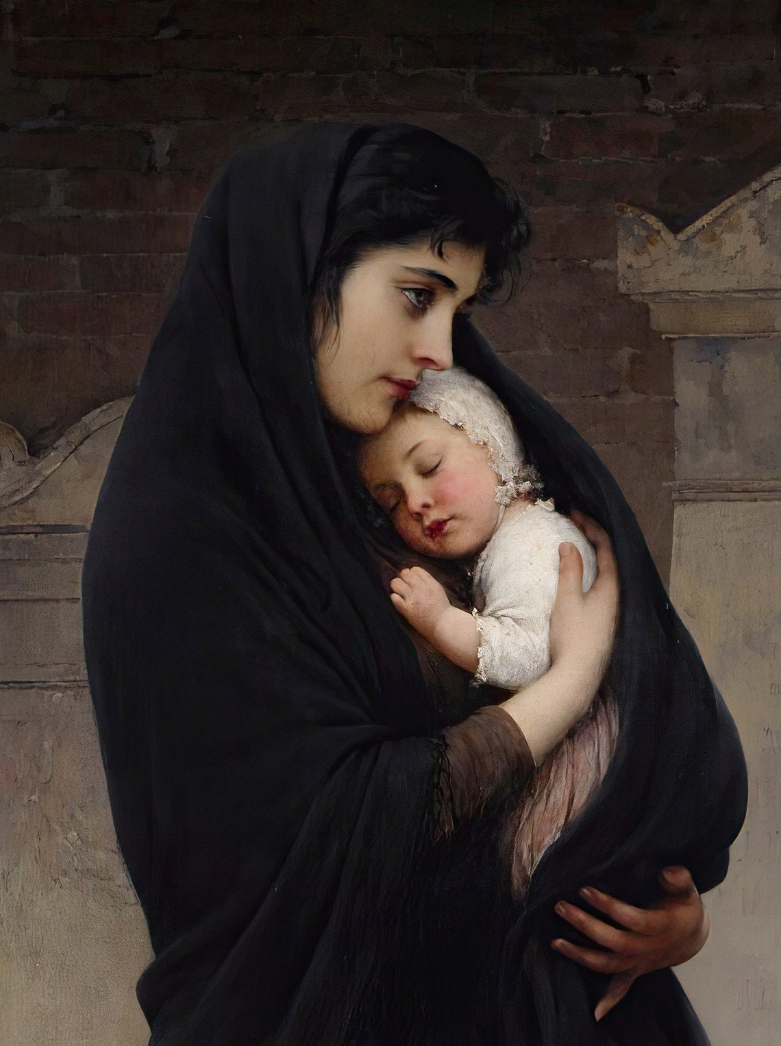 Eugen Von Blaas Semper Vivit Amor Mother Child Cemetery Poster - Image 3