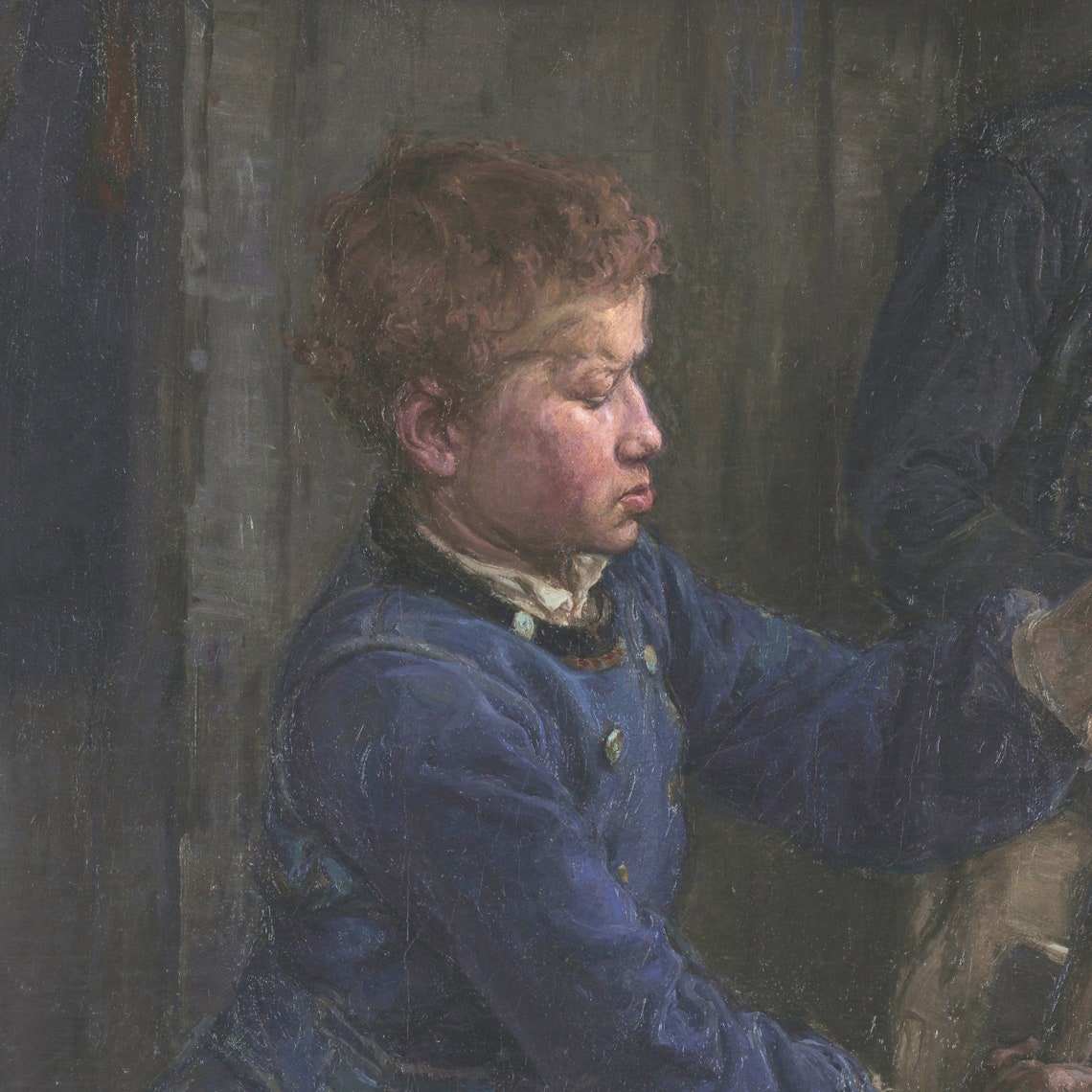 Young Apprentice Boy Sawing Wood Vintage Workshop Scene Poster - Image 3