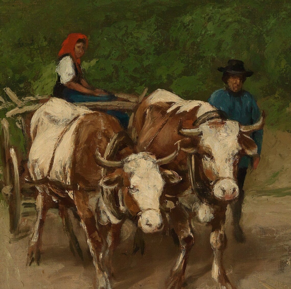 Ox Drawn Cart Country Road River Valley Vintage Landscape Print - Image 2