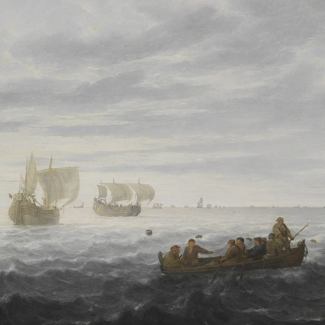 Dutch Sailing Ships on a Grey Open Sea Classic Marine Painting Poster - Image 2
