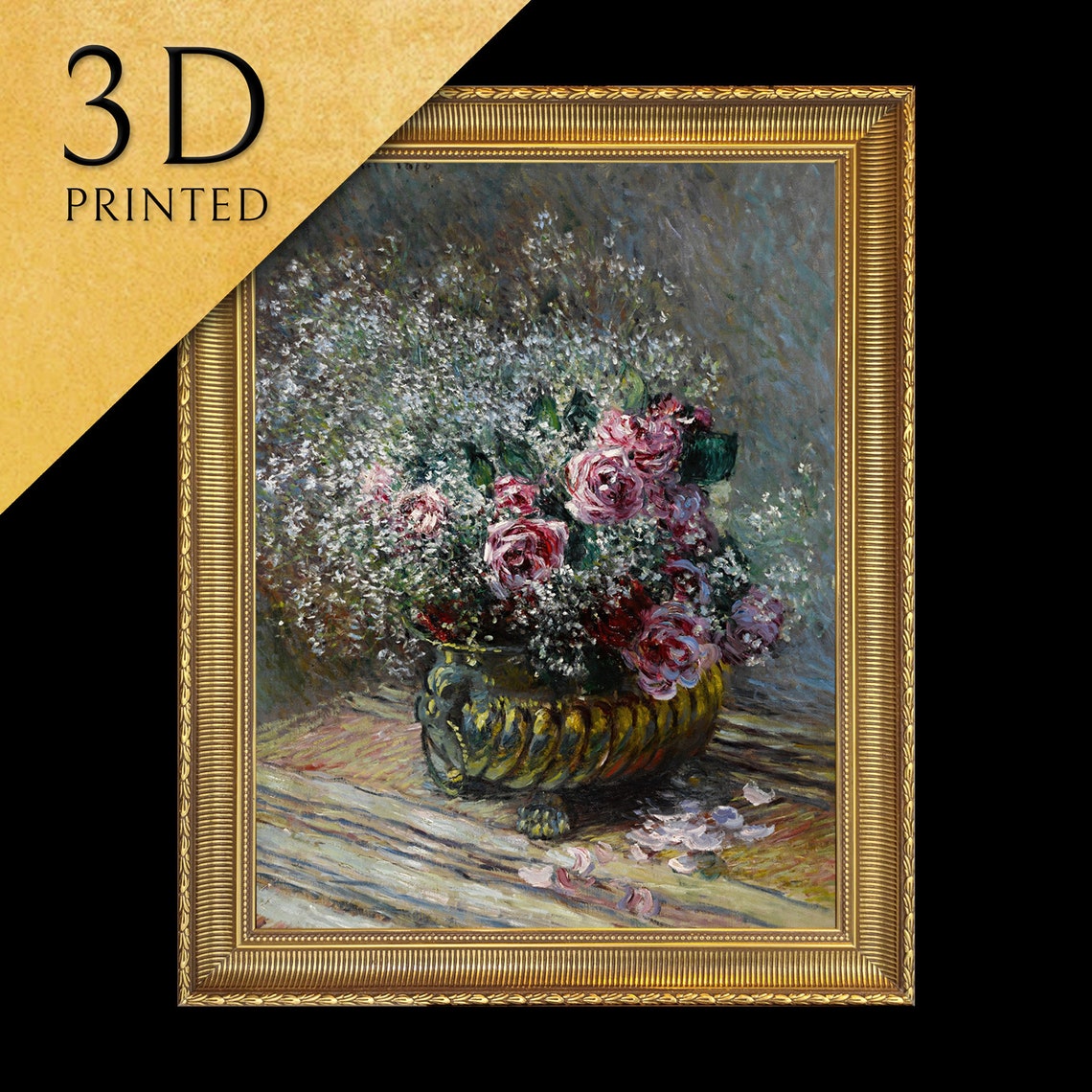 Claude Monet Roses And Babys Breath In A Pot Textured Poster