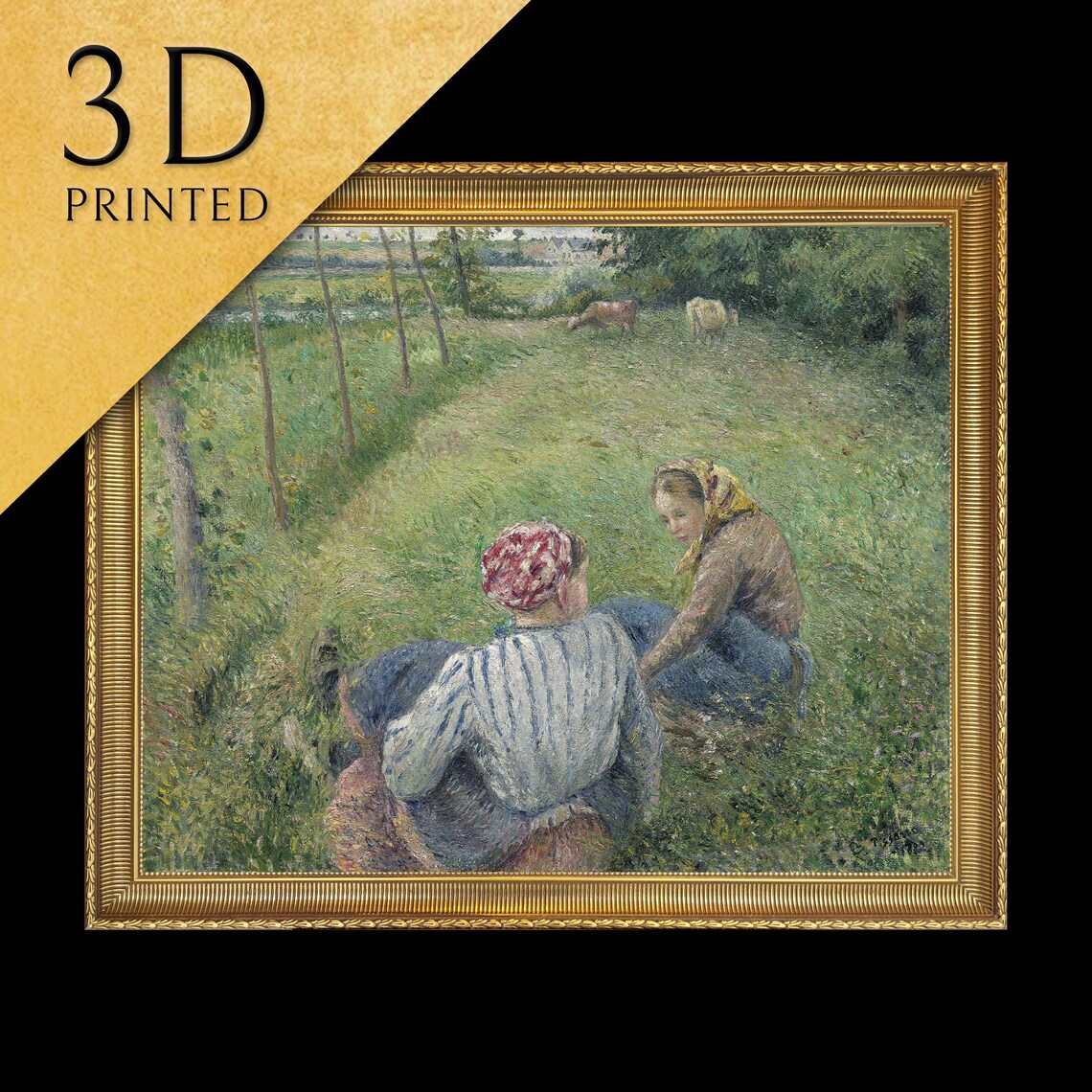 Camille Pissarro Young Peasant Girls Resting Meadow Textured Print