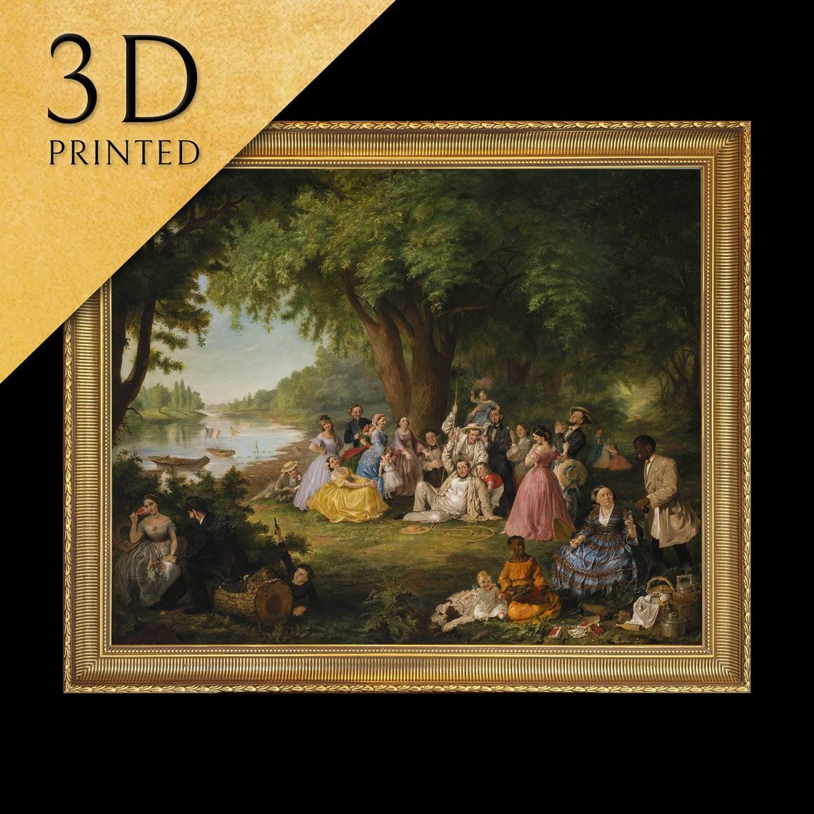 Grand Victorian Picnic Party on a Riverbank Group Gathering Poster