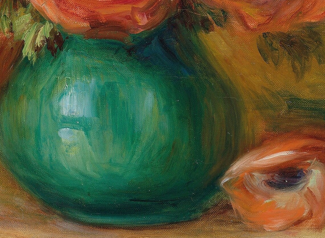 Renoir Pink Anemones in a Green Vase Floral Still Life Poster - Image 2