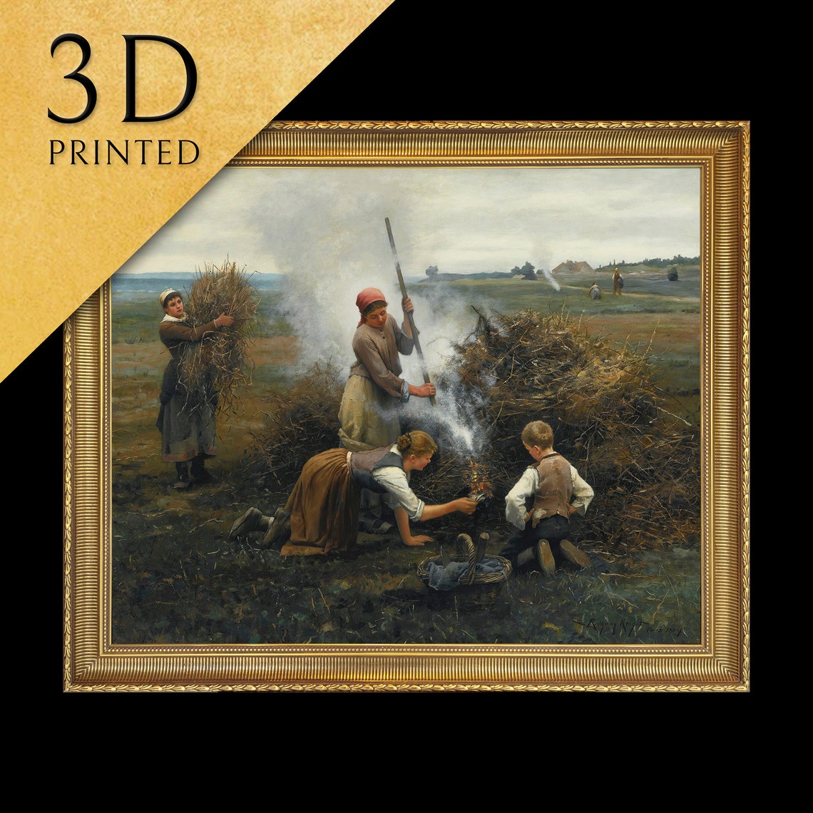 Daniel Ridgway Knight Burning Brush Peasant Field Scene Textured Print