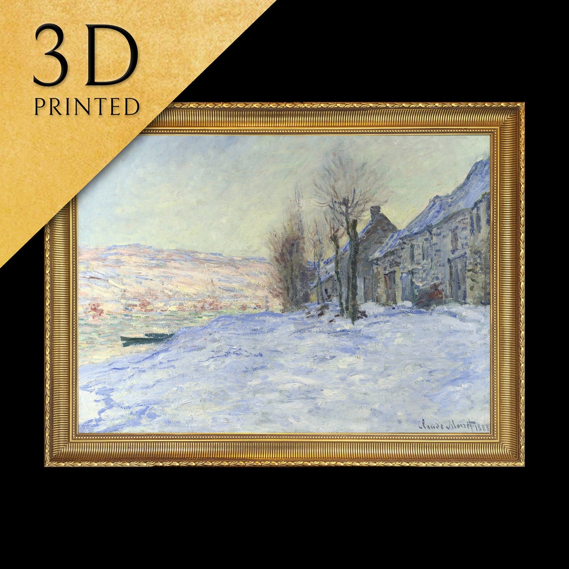 Lavacourt Under Snow by Claude Monet Snowy Riverside Village Poster