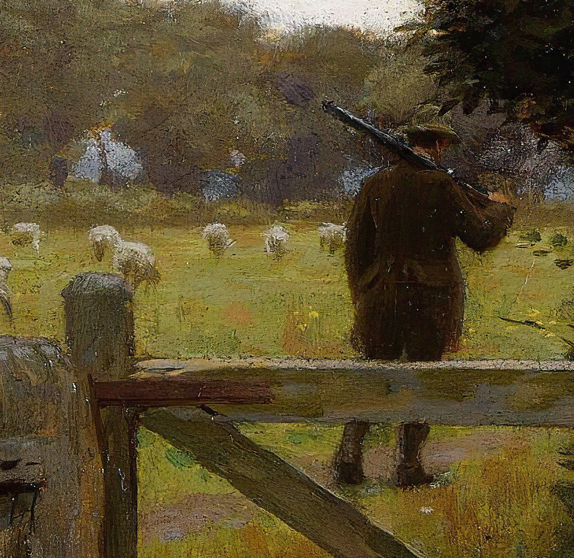 Leighton Off Woman at Farm Gate Sheep Countryside Scene Poster - Image 3