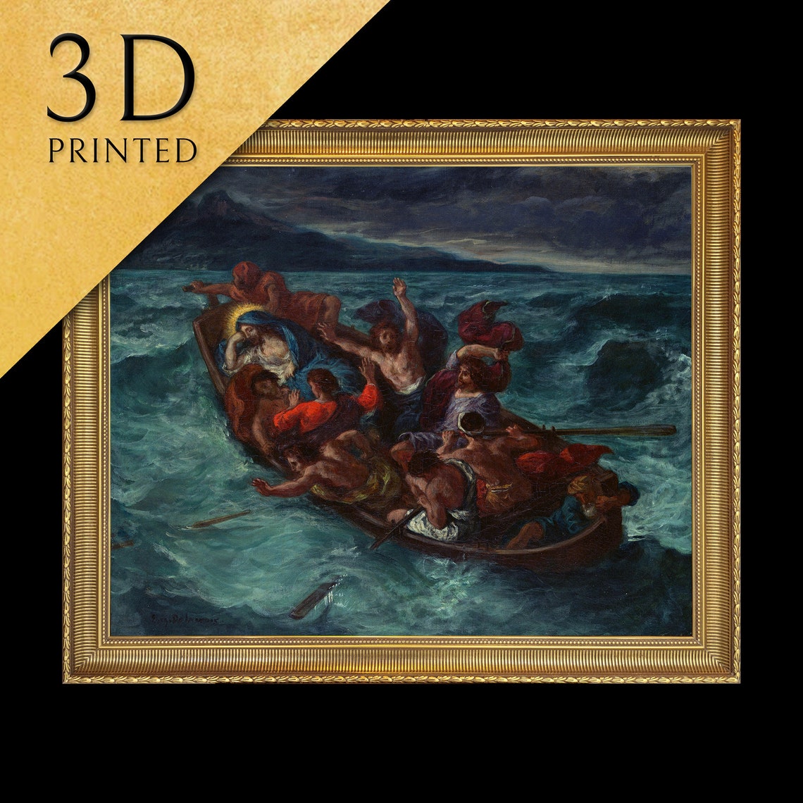Eugene Delacroix Christ Asleep Stormy Sea Boat Miracle Scene Wall Art