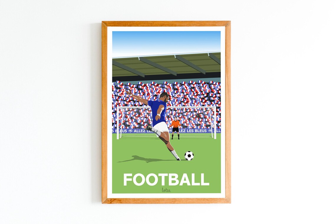 Football Allez Les Bleus Stadium Kick Minimalist Vintage Sports Poster