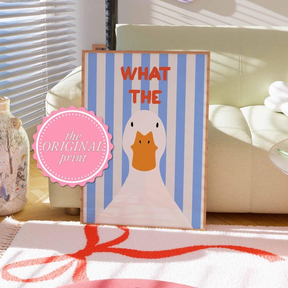 What The Duck Print Funny Wall Art Bathroom Bedroom Motivational Dorm Decor Blue Trendy Posters