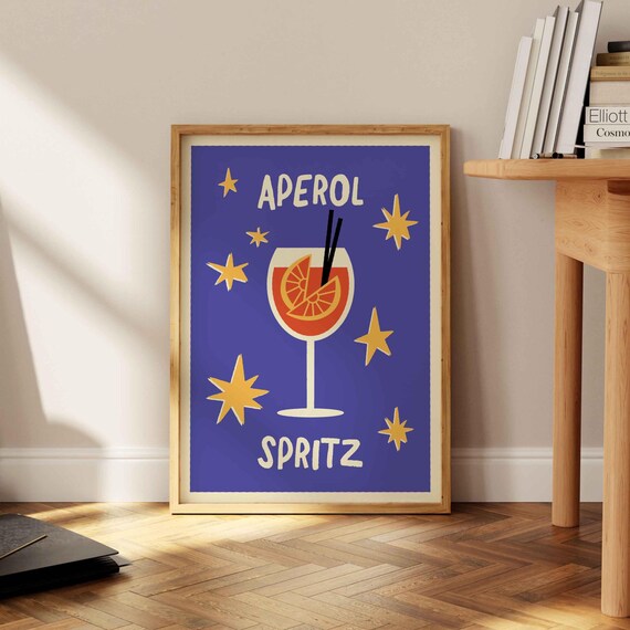 Aperol Spritz Blue Retro Cocktail Stars Bar Decor Art Poster